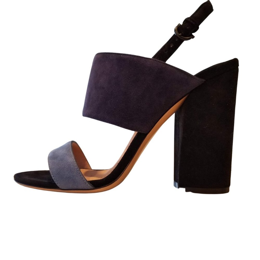 Size 7 Salvatore Ferragamo NEW 'Elba' Blue Suede Colorblock Slingback Sandals…
